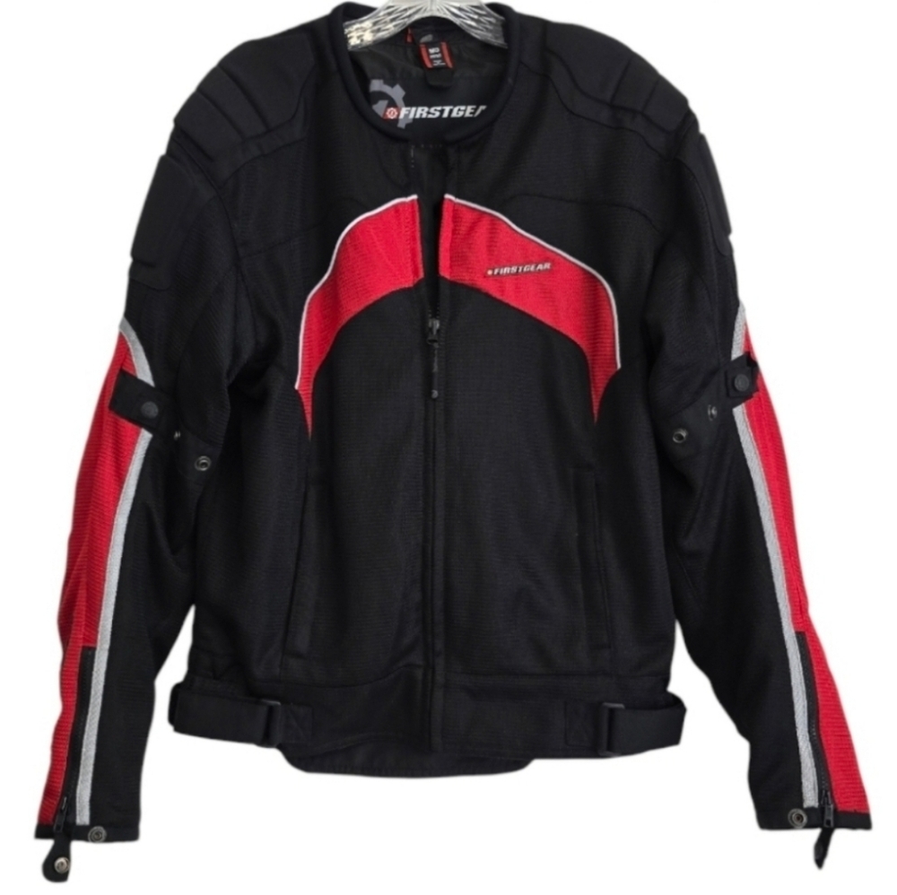 FirstGear Moyorcycle Jacket With Removable Liner Black Red Men's size M *